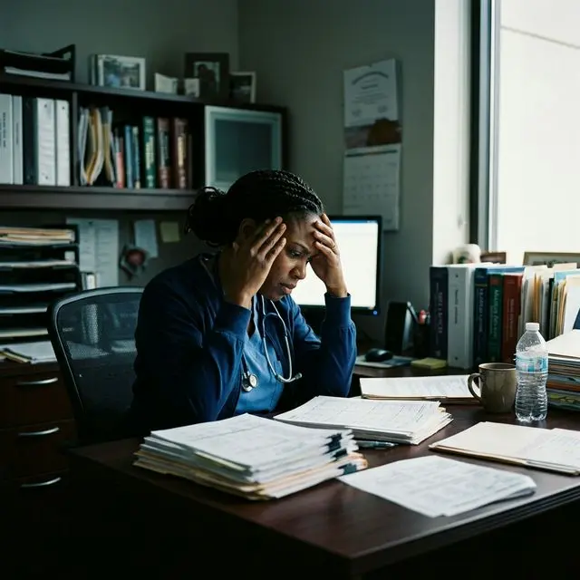 Professional reviewing complex documentation