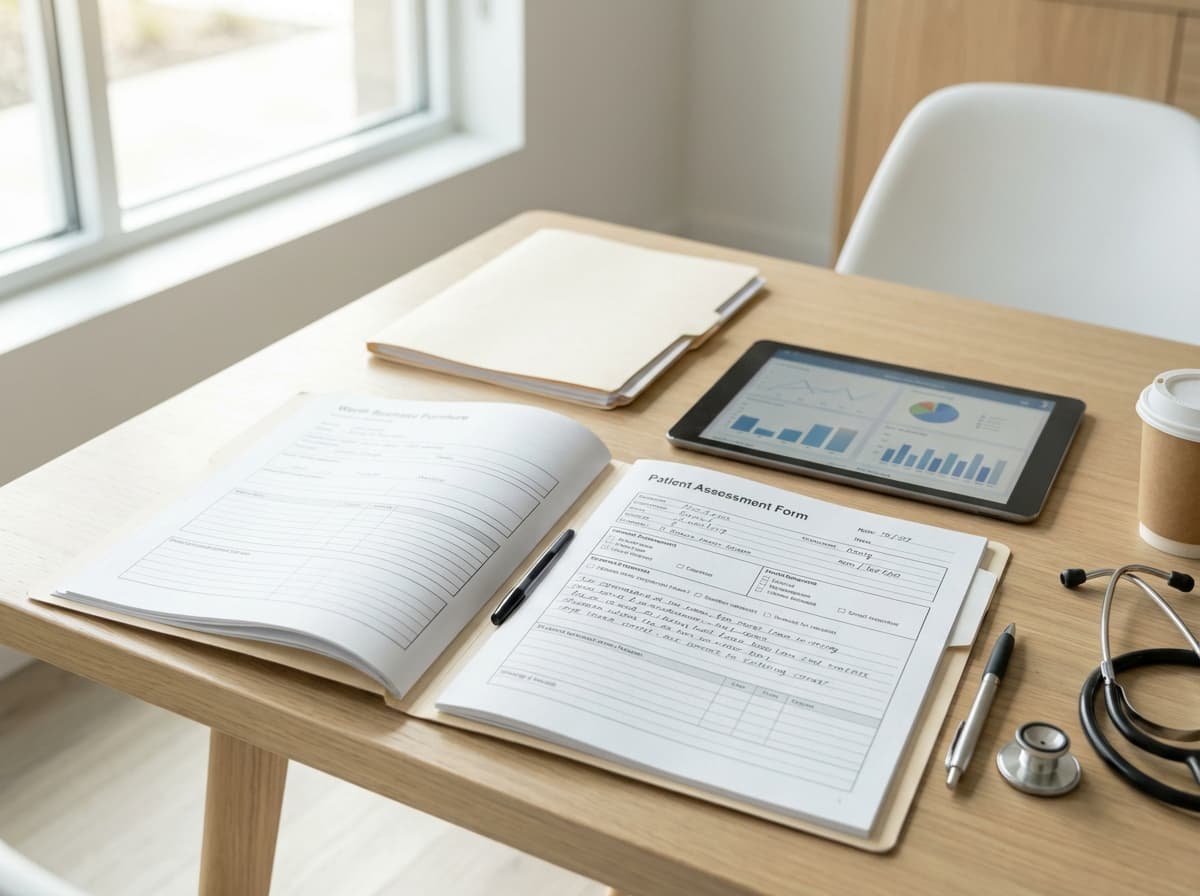 Doctor reviewing clinical documents carefully